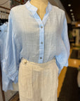 Aurora Sheer Linen shirt in Pale Blue