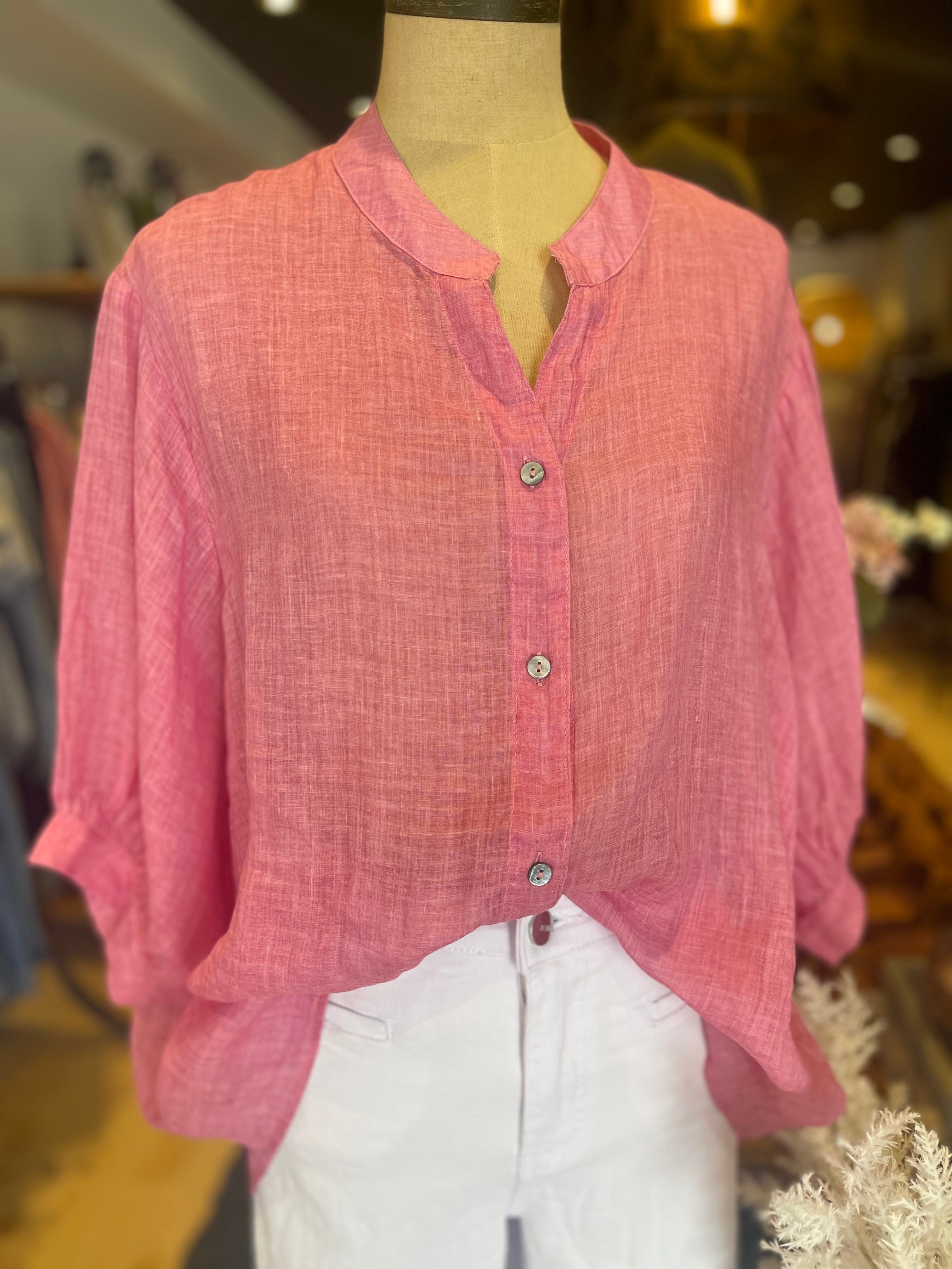 Aurora Sheer Linen shirt in Raspberry