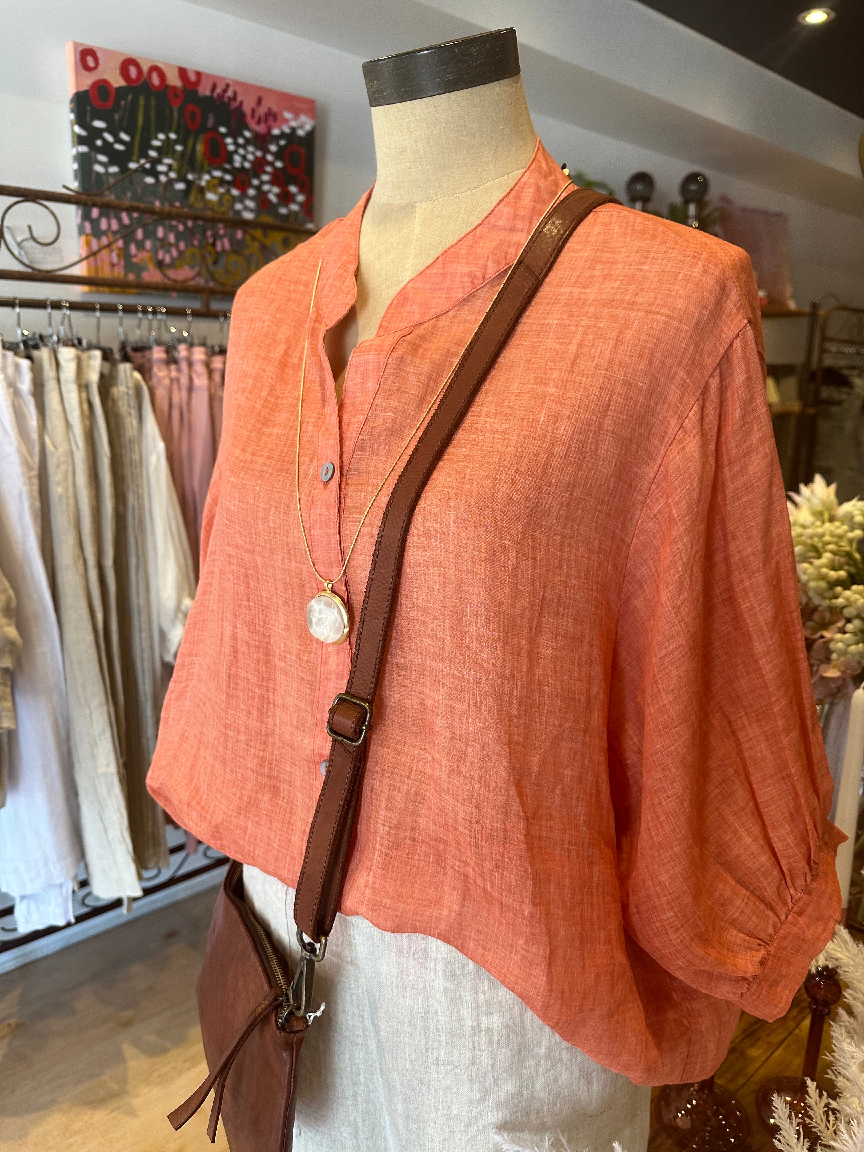 Aurora Sheer Linen shirt in Orange