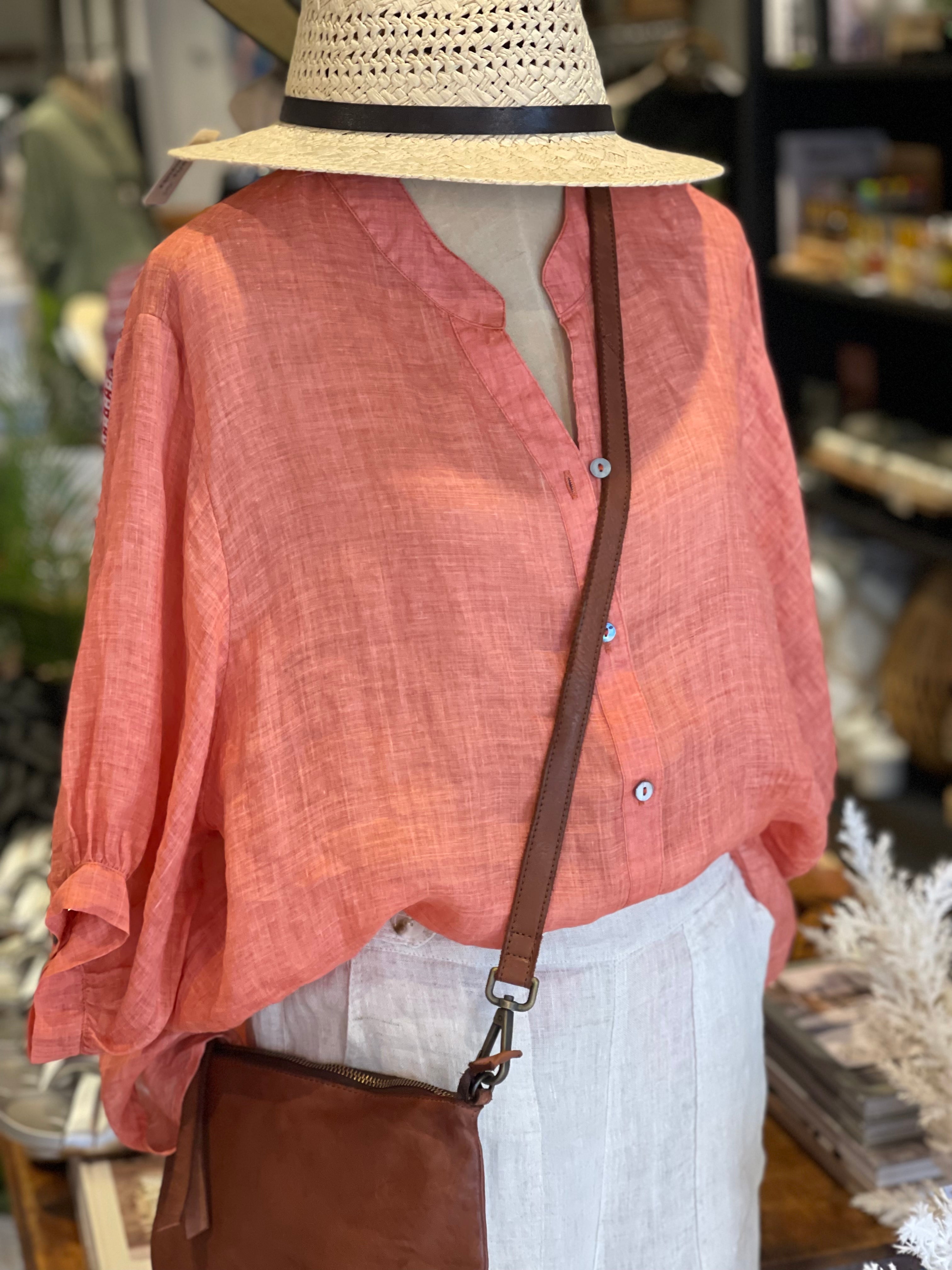 Aurora Sheer Linen shirt in Orange