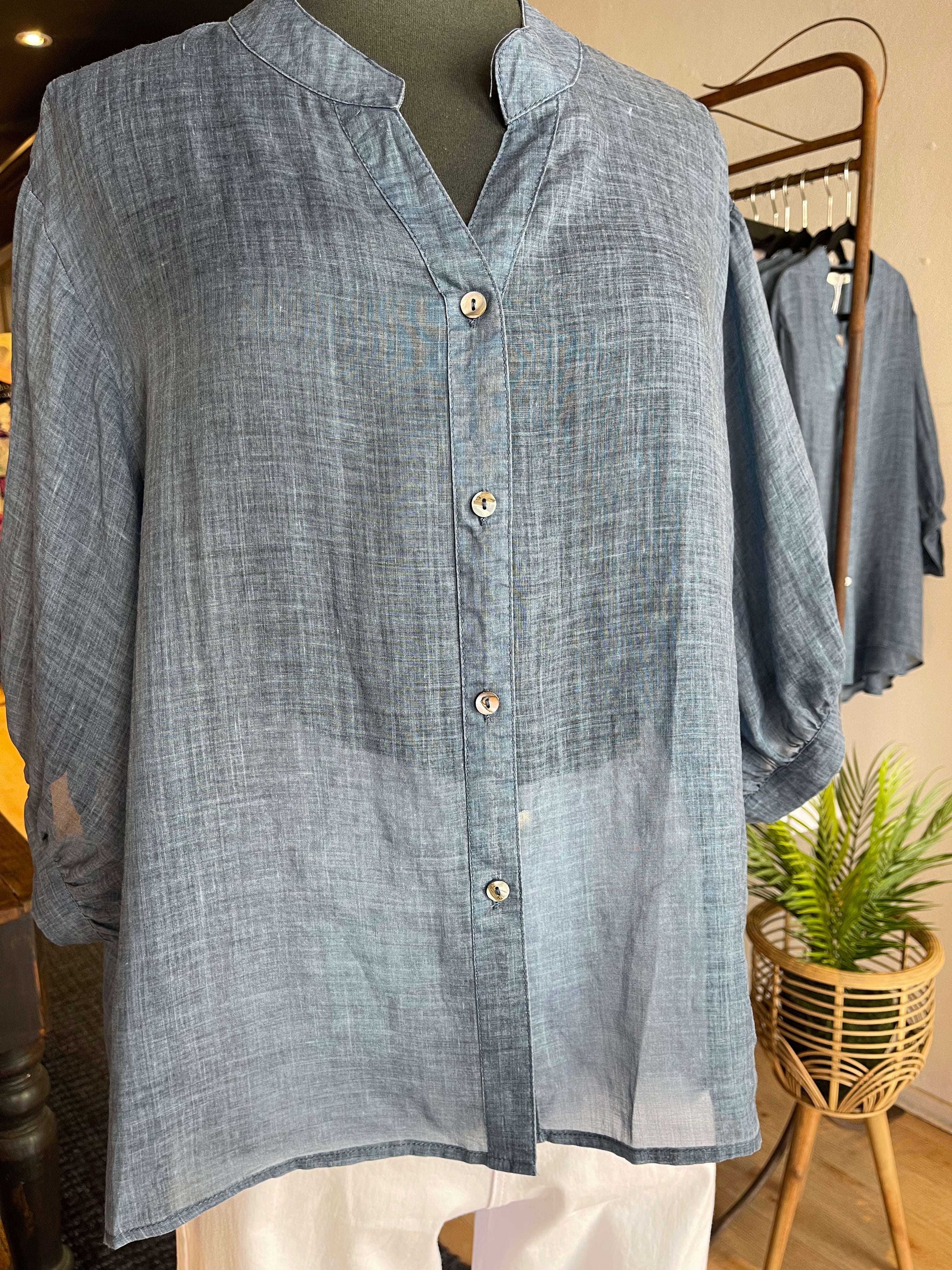 Aurora Sheer Linen shirt in Denim