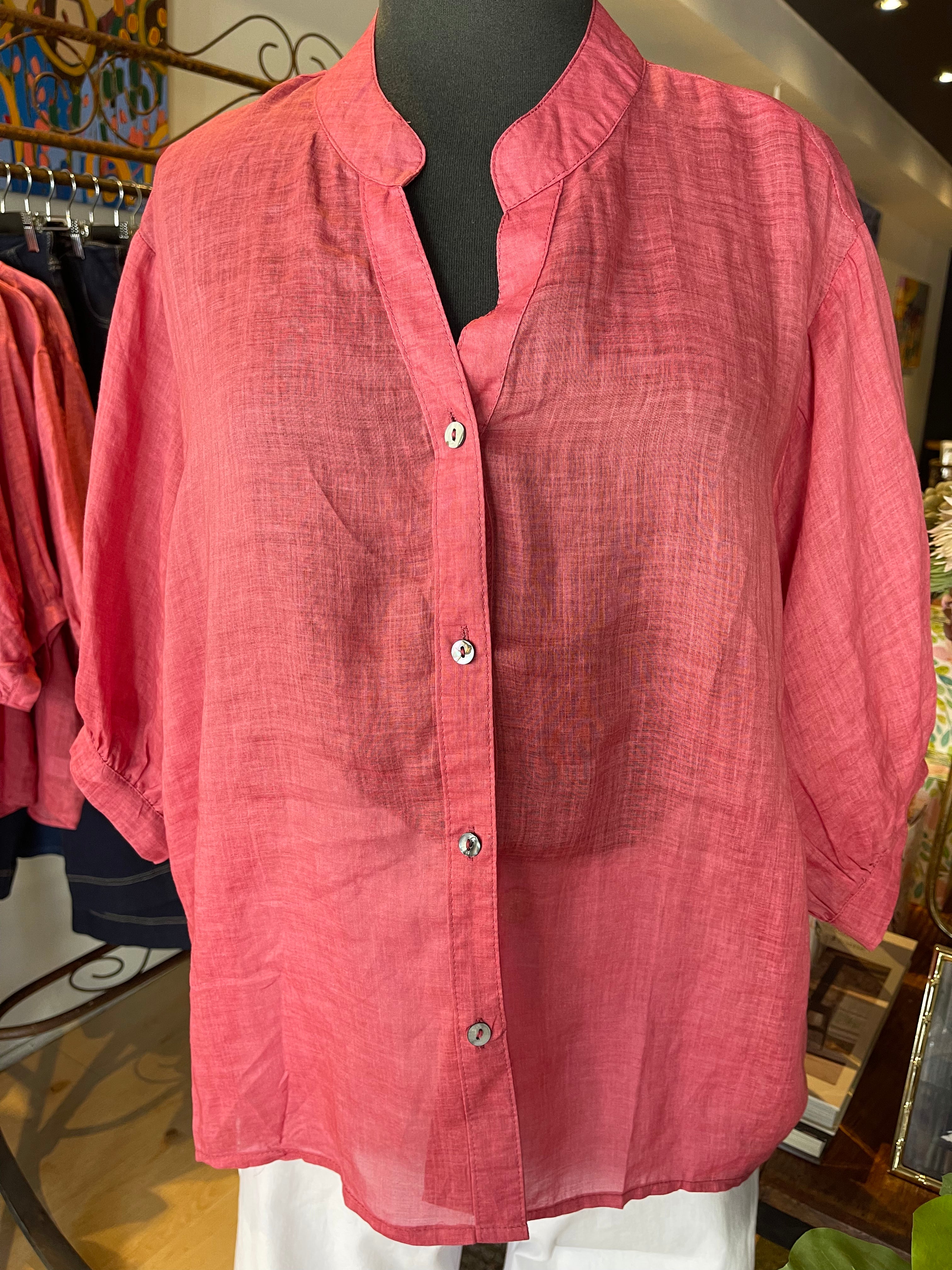 Aurora Sheer Linen shirt in Rose Pink